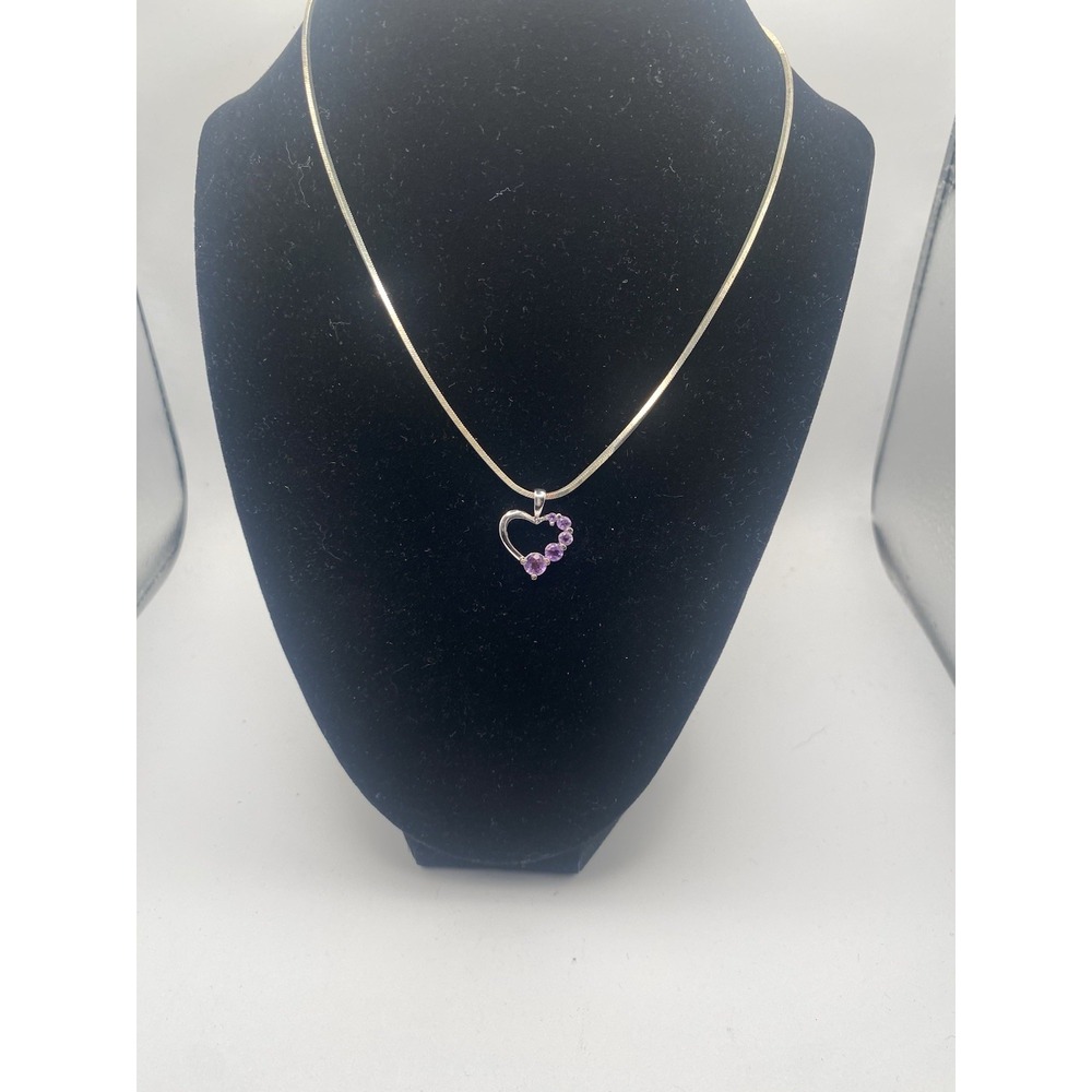 FAS Sterling Silver 925 Amethyst Stone Heart And 17 In Thick Box Chain